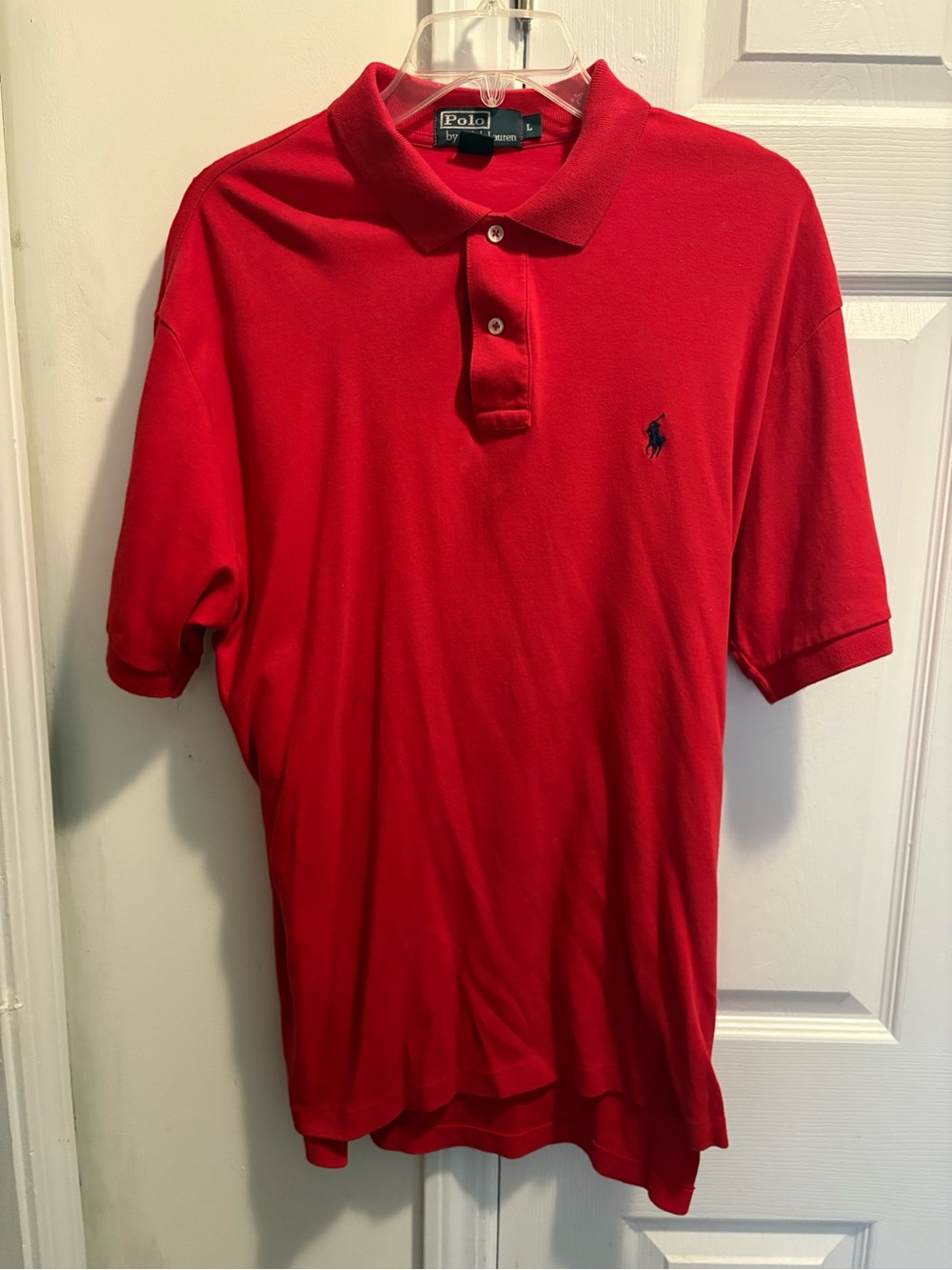 Ralph Lauren Solid Red Mens size Large Stitched logo Polo Shirt